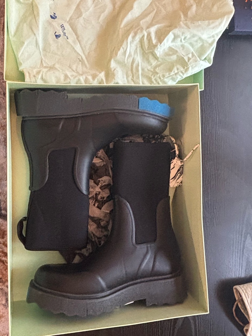 Black OFF-WHITE Rain Boots with Blue Accent